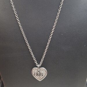 DOLCE&GABBANA D&G Logo Heart Rhinestone Silver Tone Pendant Necklace